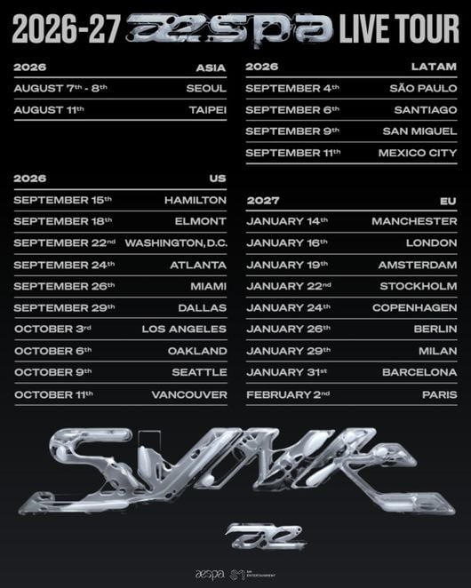 Aespa Announce 2026-2027 World Tour: Dates Below